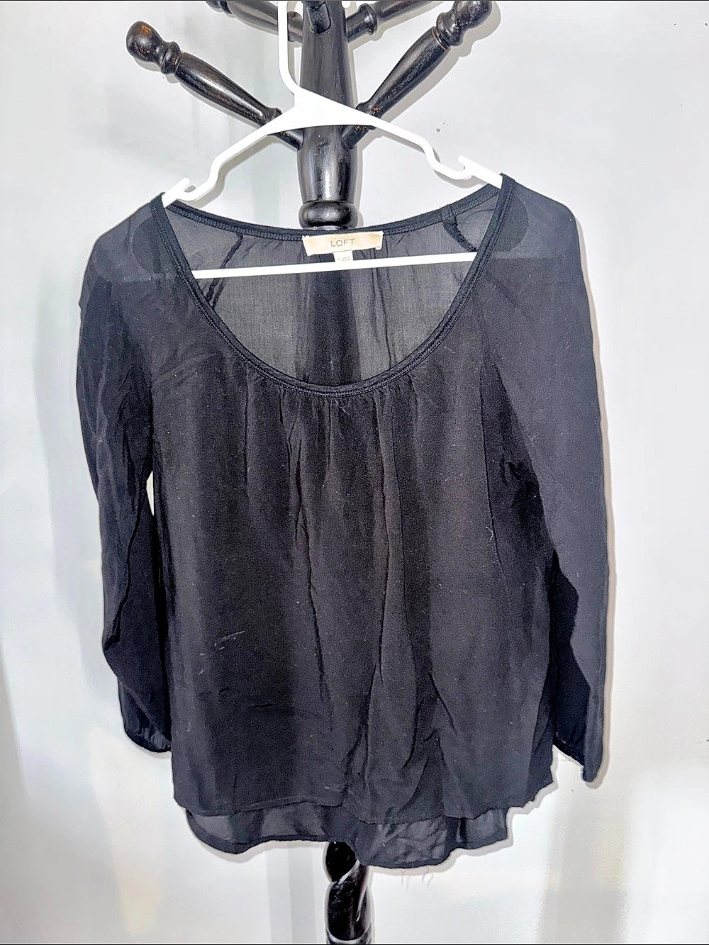 LOFT Sheer Long Sleeve Blouse in Black Size XS 31.T